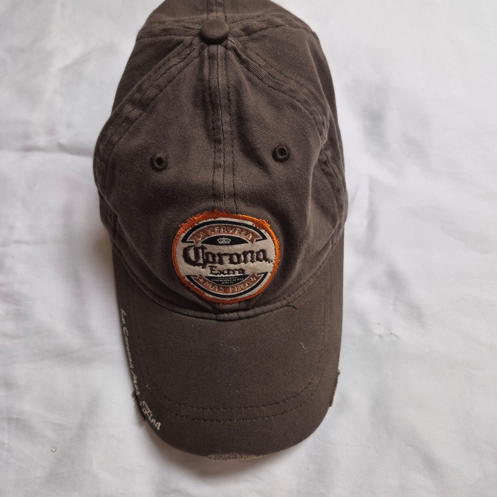 Mens Corona Extra Brown Distressed Baseball Cap H3 Sportgear Stretch Fit Hat